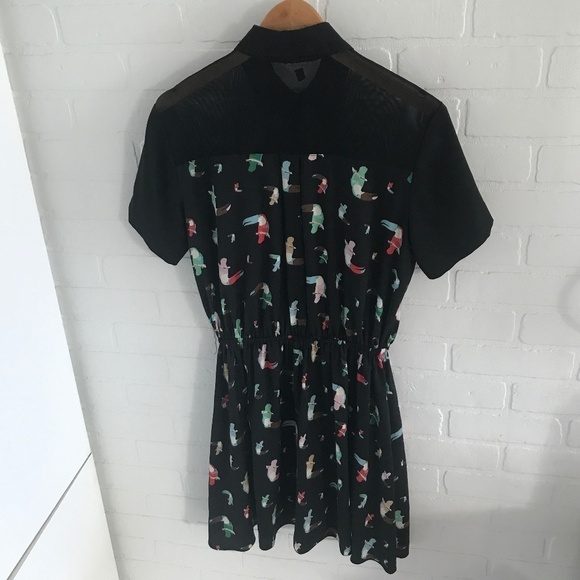 Vintage Shirt dress Barilà Tropical Tuccan Bird Print Black S - Picture 10 of 10